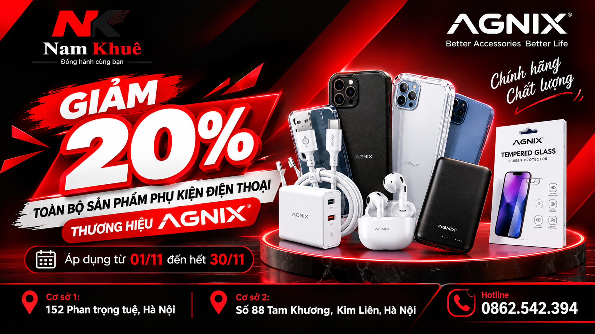 Giảm 20% phụ kiện điện thoại Agnix- ưu đãi cực lớn tháng 11